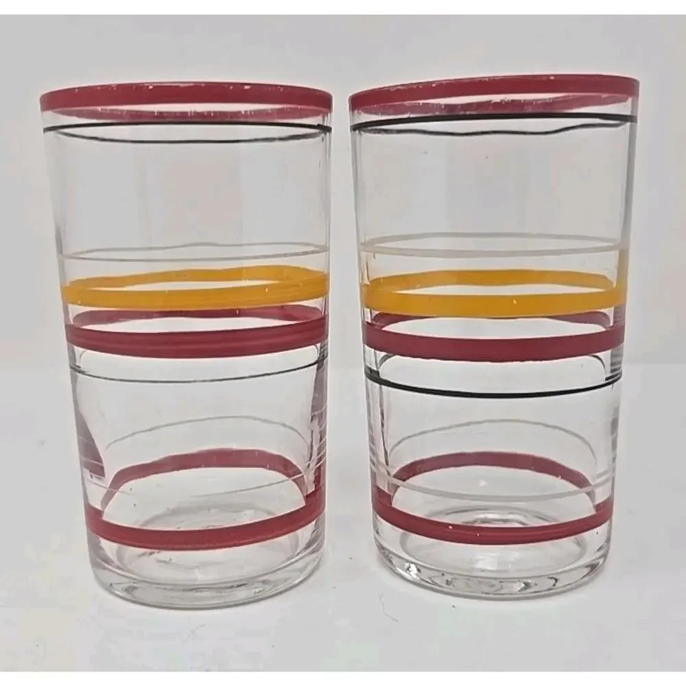 Vintage Juice Glasses Lot of 2 Red and Yellow U186‎